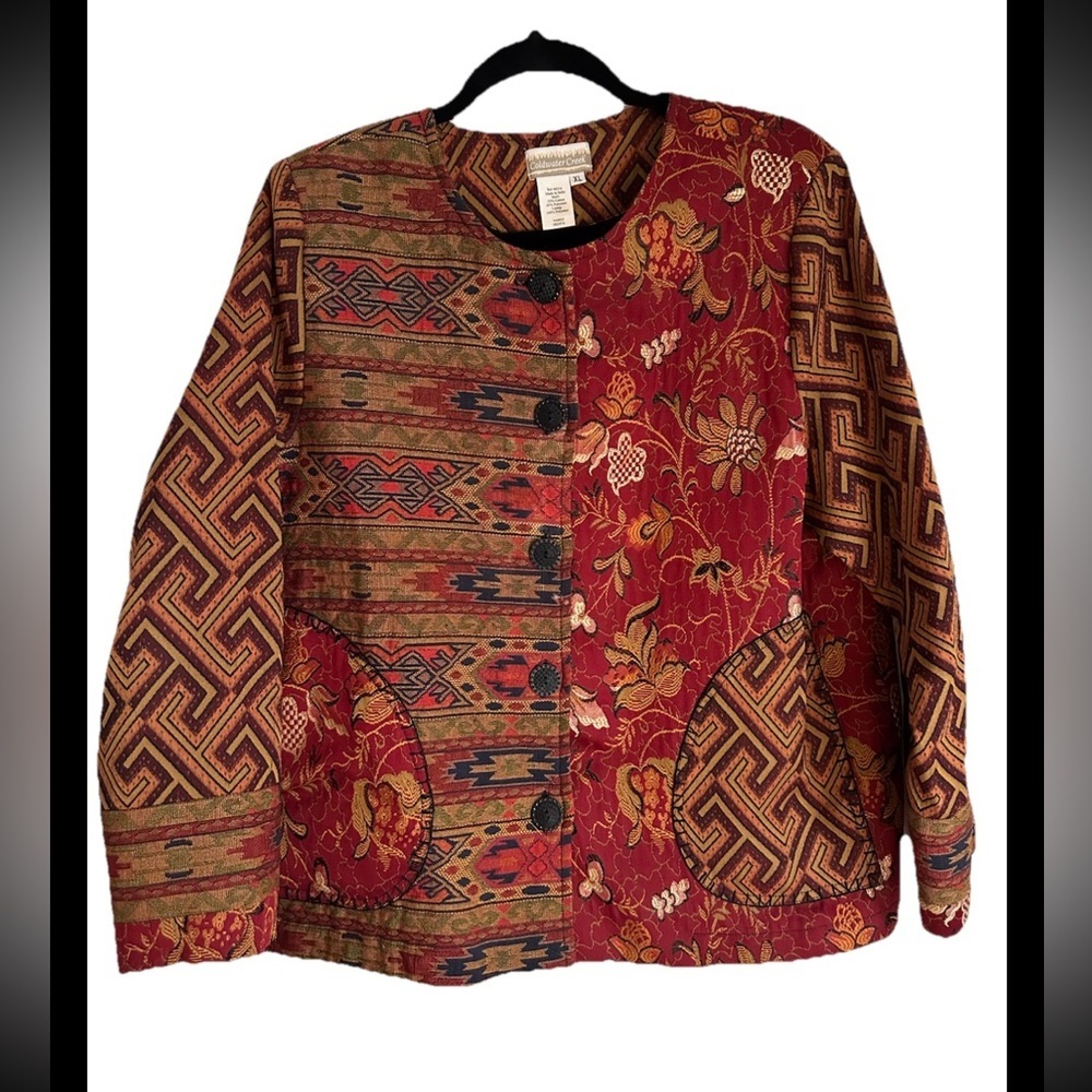 COLDWATER  CREEK  Art-to-Wear Vintage Tapestry Aztec Print Jacket/Blazer Sz XL